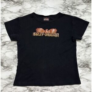 Vintage 2002 Harley Davidson Women's T Shirt Size M Slim Black  Graphic